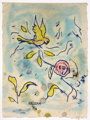 FlowerBird in the Impossible Garden Monoprint 3/31